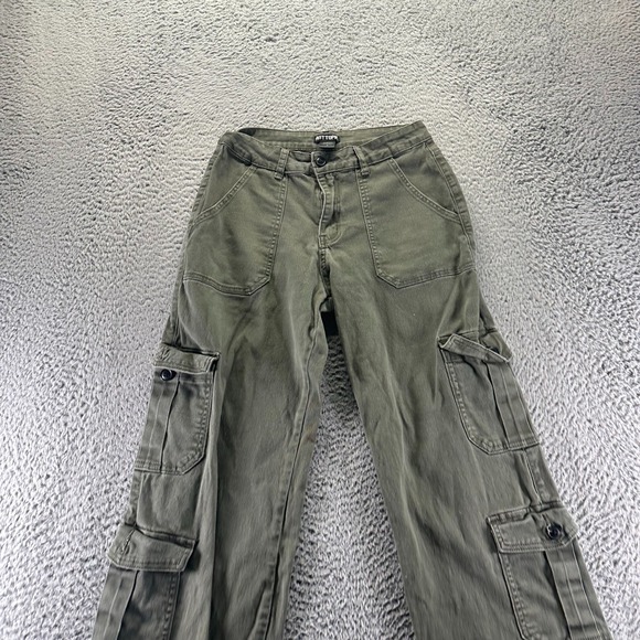 Hot Topic Pant Womens 7 Green Cotton Cargo Straight Utility Workwear Stretch - Picture 2 of 10